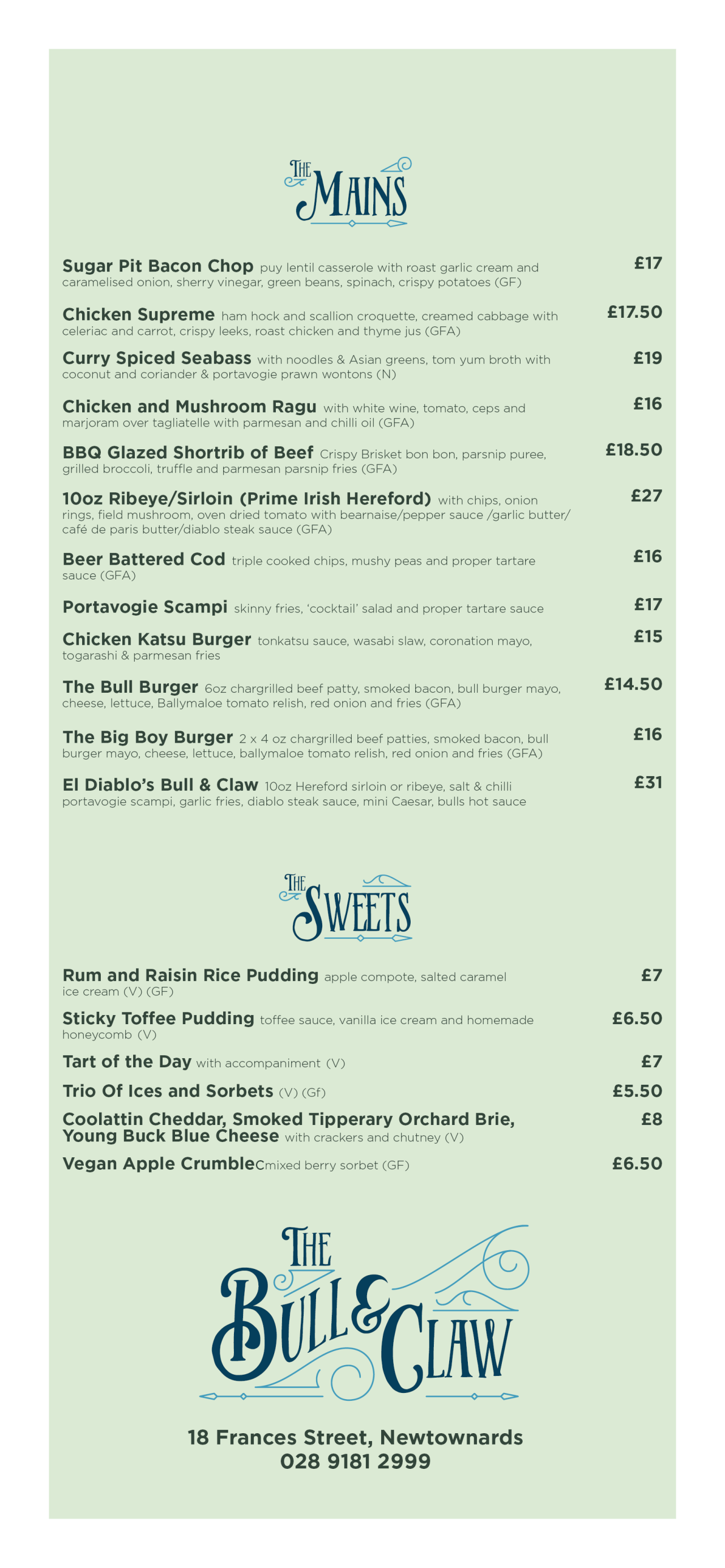 The Bull & Claw Restaurant in Newtownards, Northern Ireland